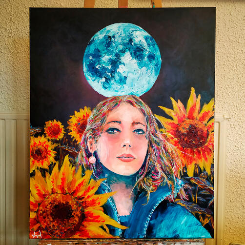 Sunflowers and Moon